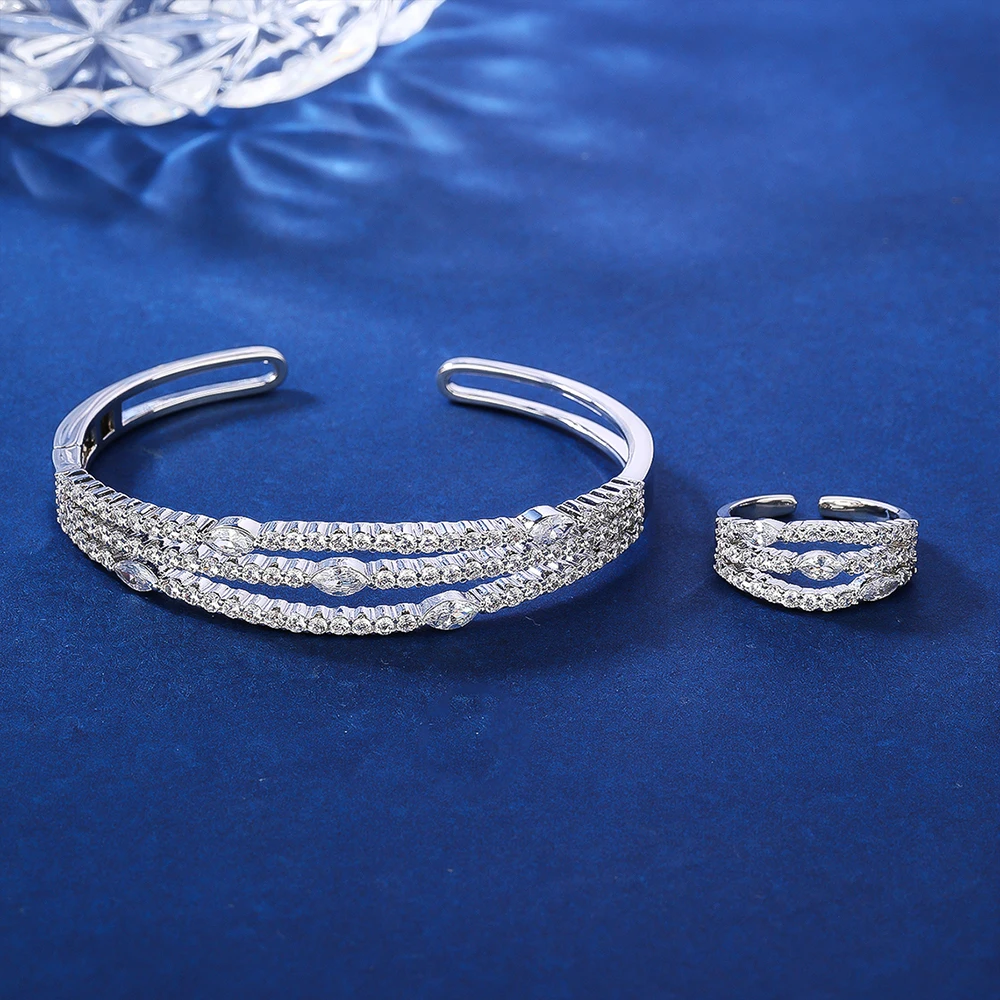 018821 TIRIM Fashion Cubic Zirconia Bangle Ring Set for Women Jewelry Accessory Dubai Wedding Engagement Bracelet Rhodium Plated