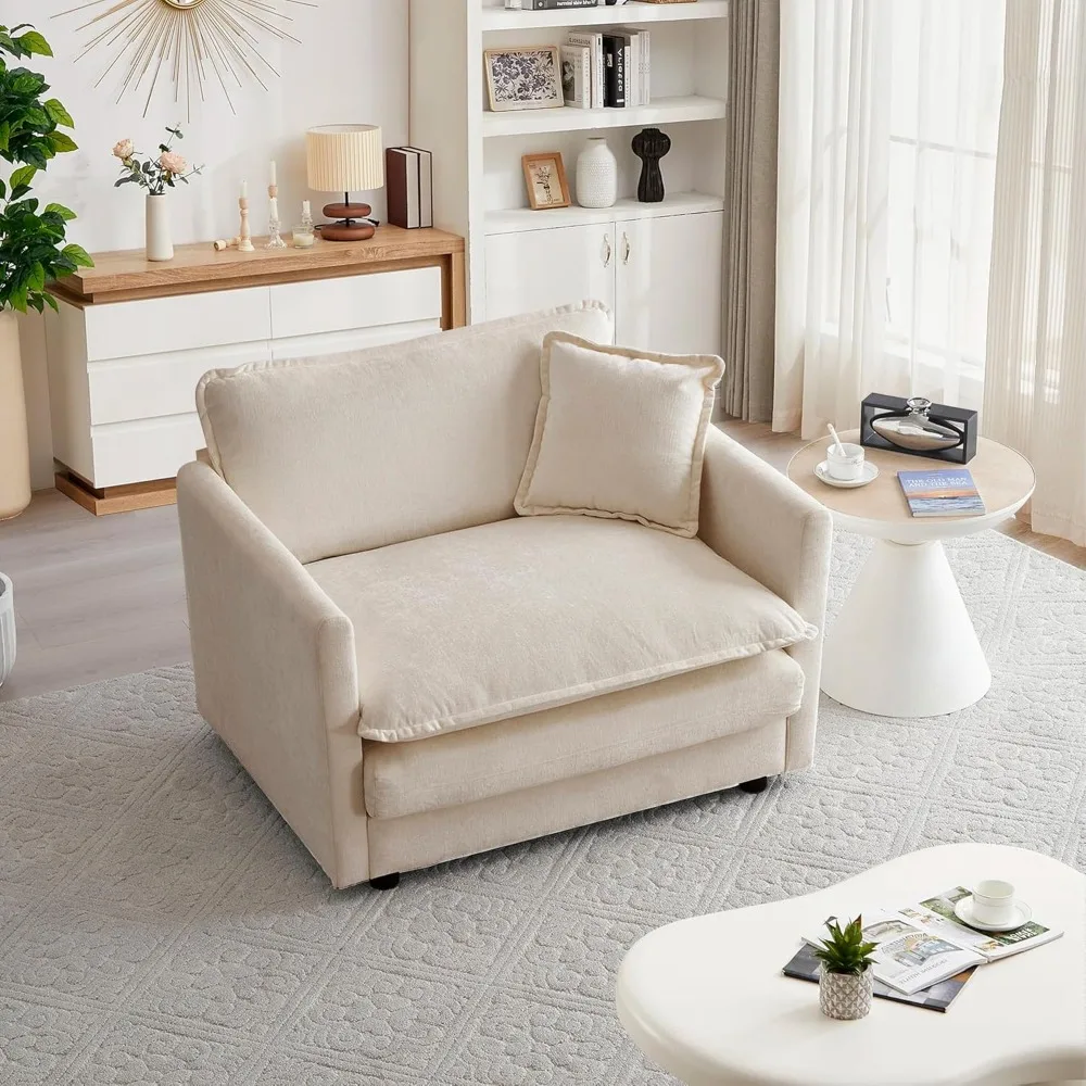 

41.4" W Single Seat Sofa, Chenille Comfy Deep Upholstered Couch Armchair with Toss Pillow for Living Room Bedroom Office Apartm