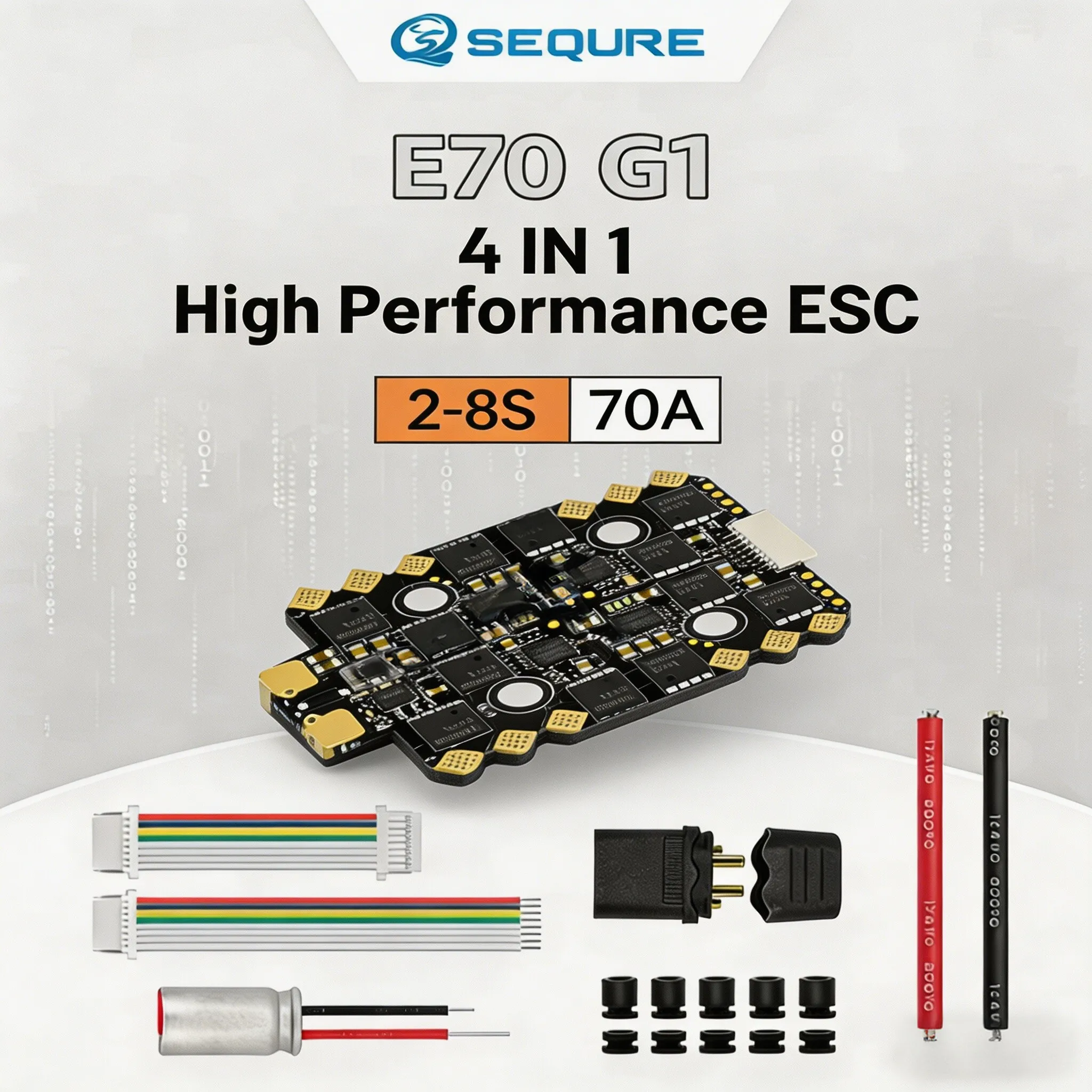 SEQURE E70 G1 4-in-1 ESC 2-8S 70A 128K ESC with 20mm Mounting Hole Spacing Suitable for FPV Racing Drone Racing & Freestyle UAV