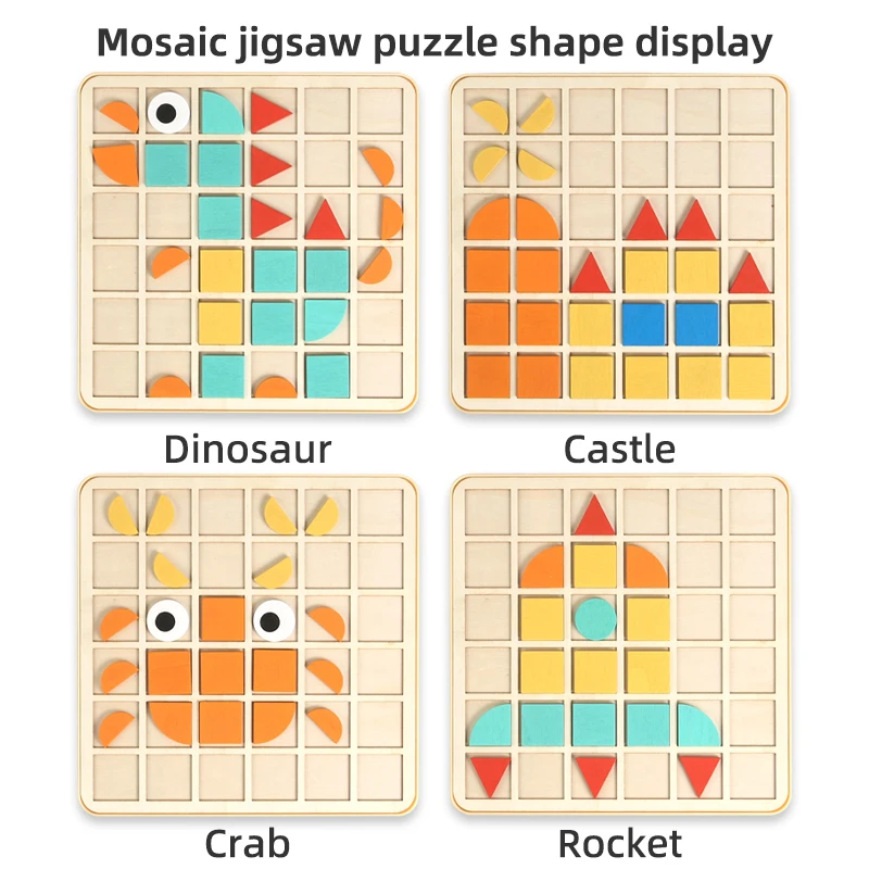 Ensemble de puzzle et panneaux perforés en mosaïque en bois 2 en 1, construction de forme créative, double face, développement précoce du Montessor, jeu d'intelligence