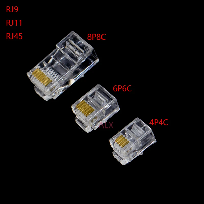 20pcs 4Pin 6Pin 8Pin Cable End Connectors Plugs telephone connector internet connector RJ9 4P4C RJ11 6P4C 6P6C RJ45 8P8C Crystal