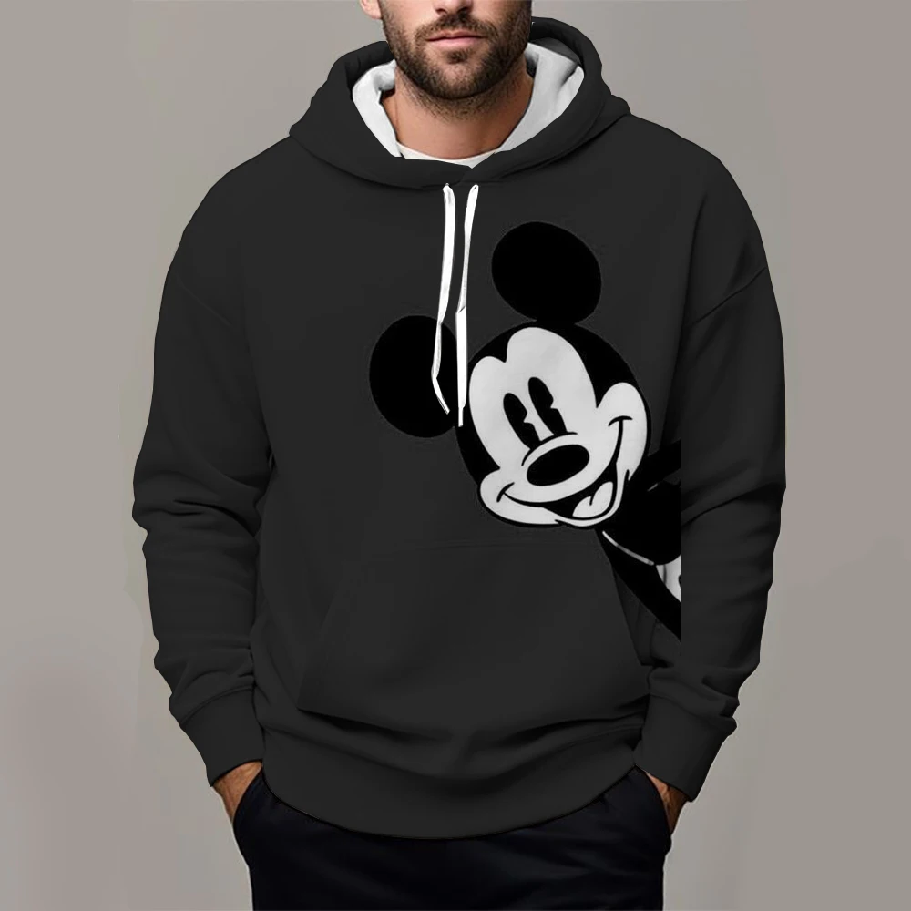 2024 New Fashion Men Pullover Cartoon Anime Mickey Mouse Women Hoodies Autumn Winter Black Couple Sweatshirt Clothing