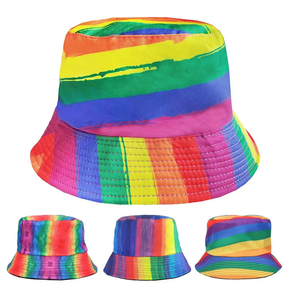 

Women Men Bucket Hat Rainbow Color-block Hats Reversible Wearable Basin Hat Summer Outdoor Sun Hat Fashion Fisherman Hats