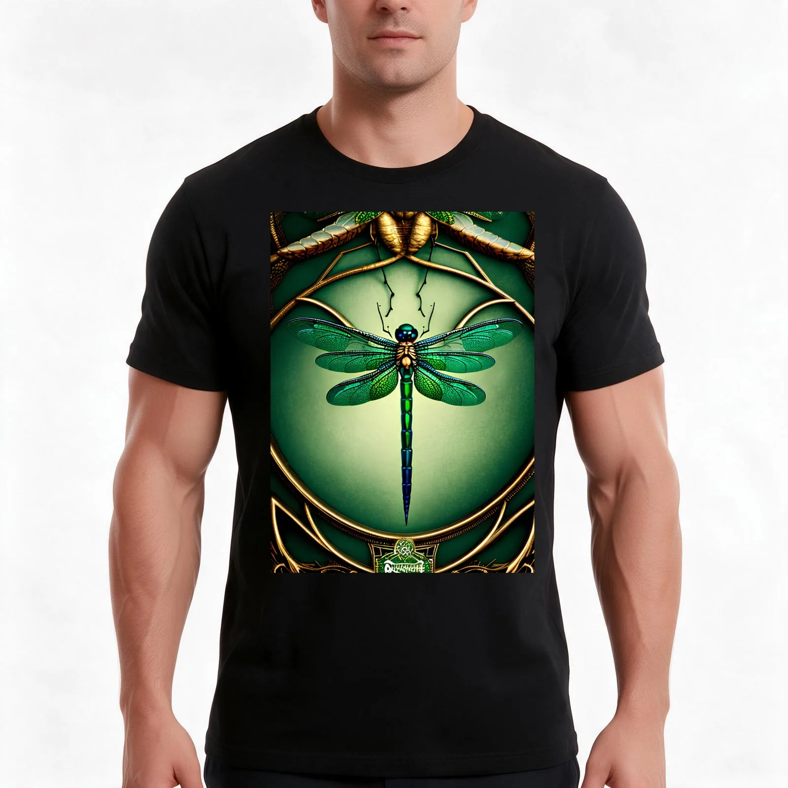 Emerald Dragonfly - A stunning design with a mysterious pattern T-Shirt Summer Casual Cotton Tee Oversized Streetwear Tops