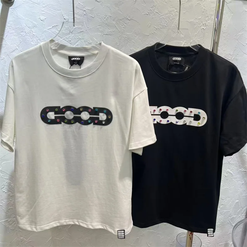 الملونة الساخن الماس Goodbrand عارضة تي شيرت الرجال النساء 1:1 أفضل نوعية القطن الخالص الأبيض GOODBRAND قصيرة الأكمام