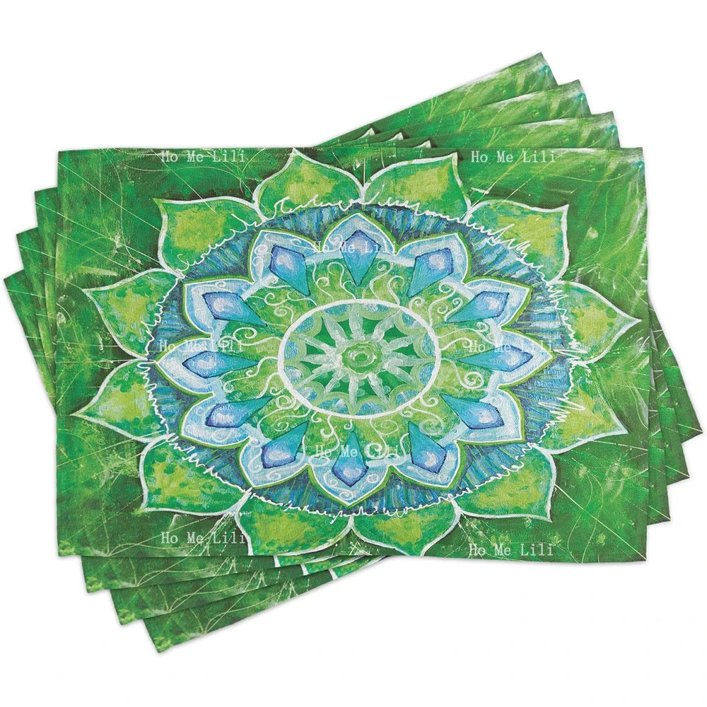 Mandala Grand Leaf Forms Of Nature And Theme Green Boho Style Floral Print Placemats For Dining Table