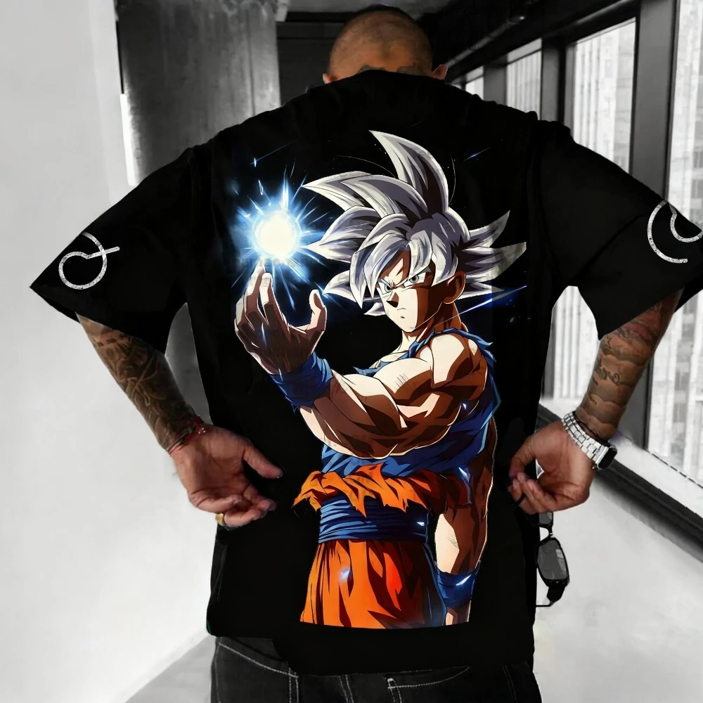 

Футболка с принтом Dragon Ball в стиле аниме Гоку, новая летняя мужская уличная футболка в американском стиле хип-хоп, свободная повседневная одежда больших размеров для родителей и детей, топ
