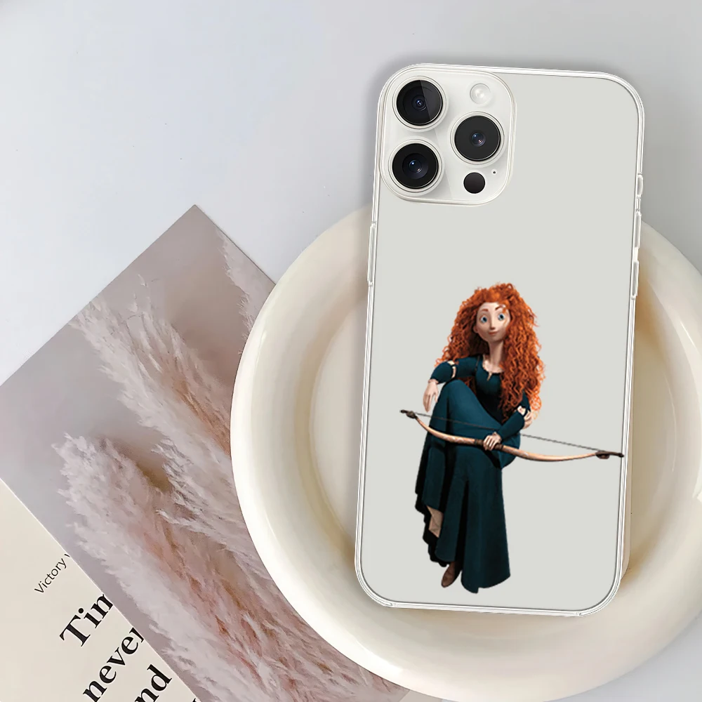 MINISO Disney B-Brave Girl Princess Merida Phone Case for iPhone 12 11 13 14 15 16 Max Pro Plus Transparent Soft Shell