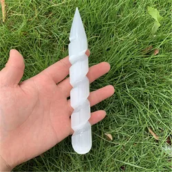 Natural Crystal Real Stone Selenite Spiral Wand Double Point Healing White Gypsum Energy Stick For Cleansing Meditation Decor
