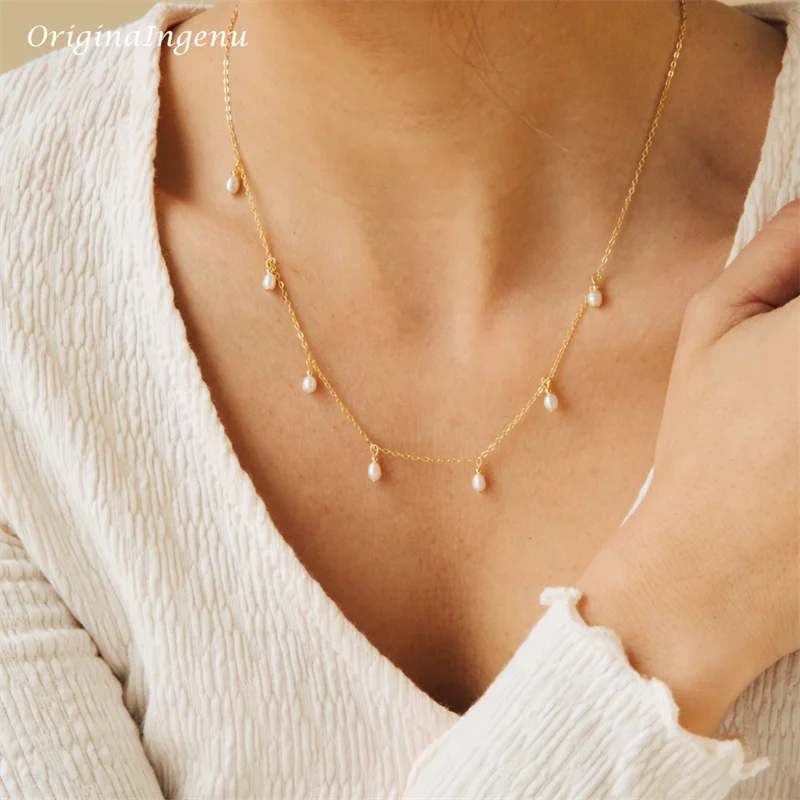 Real 14K Gold Filled Pearl Drop Necklace Organic Pearl Choker Handmade High Quality Pendants Tarnish Resistant Jewelry