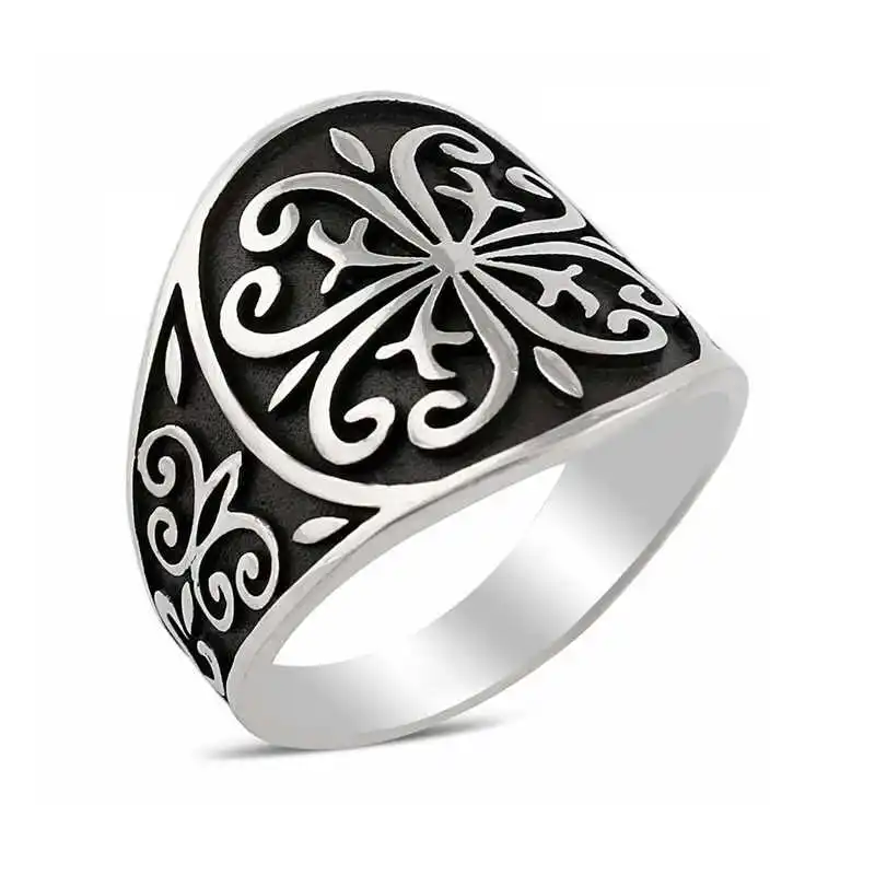 ​Silver Turkish Motif Men's Ring - 925 Sterling Men's Jewelry Wedding Birthday Gift - Box - - Men - Fashion - Botiva - Size - Turkish - Patterned Embroidery