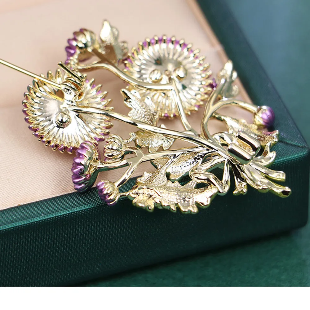 Ajojewel Purple Enamel Dandelion Brooch Vintage Flower Jewelry Wholesale Elegant Gifts For Women 2024