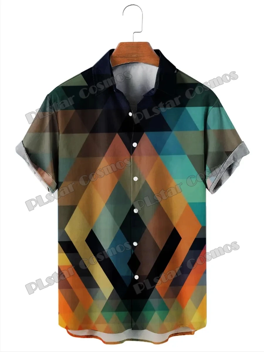 Camicia hawaiana da uomo di moda stampata in 3D geometrica arcobaleno Vintage camicie abbottonate a maniche corte Casual estive Unisex CY-52