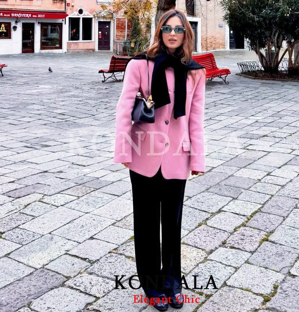 KONDALA Women Pink Christmas Party Loose Blazer Lapel Buttons Blazers New 2026 Fashion Winter Spring Office Lady Loose Jacket