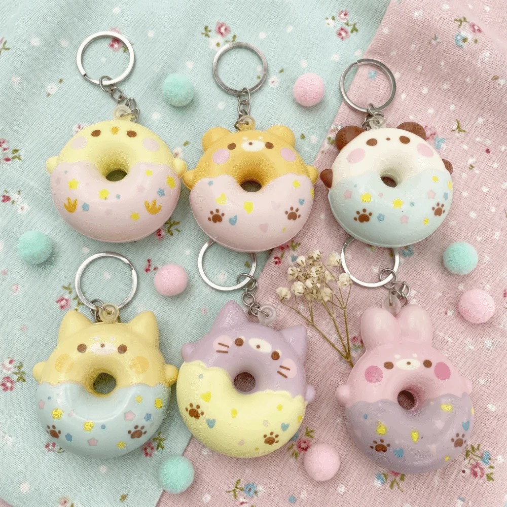 Slow Rebound Donut Slow Rebound Keyring Cute Animal Design PU Material PU Donut Keychain Dessert Style Cartoon