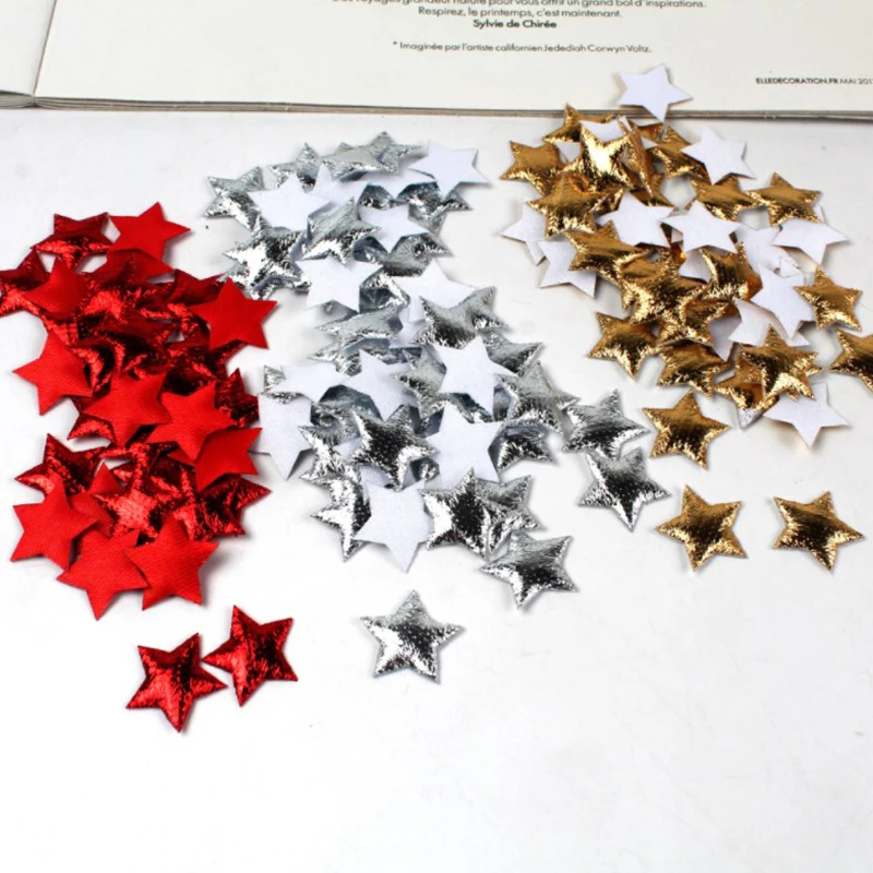 100Pcs Gold/Silver Stars for Christmas Party Decor Foam Fabric Stars DIY Scrapbook Cards Ornaments Embellishments Accessory