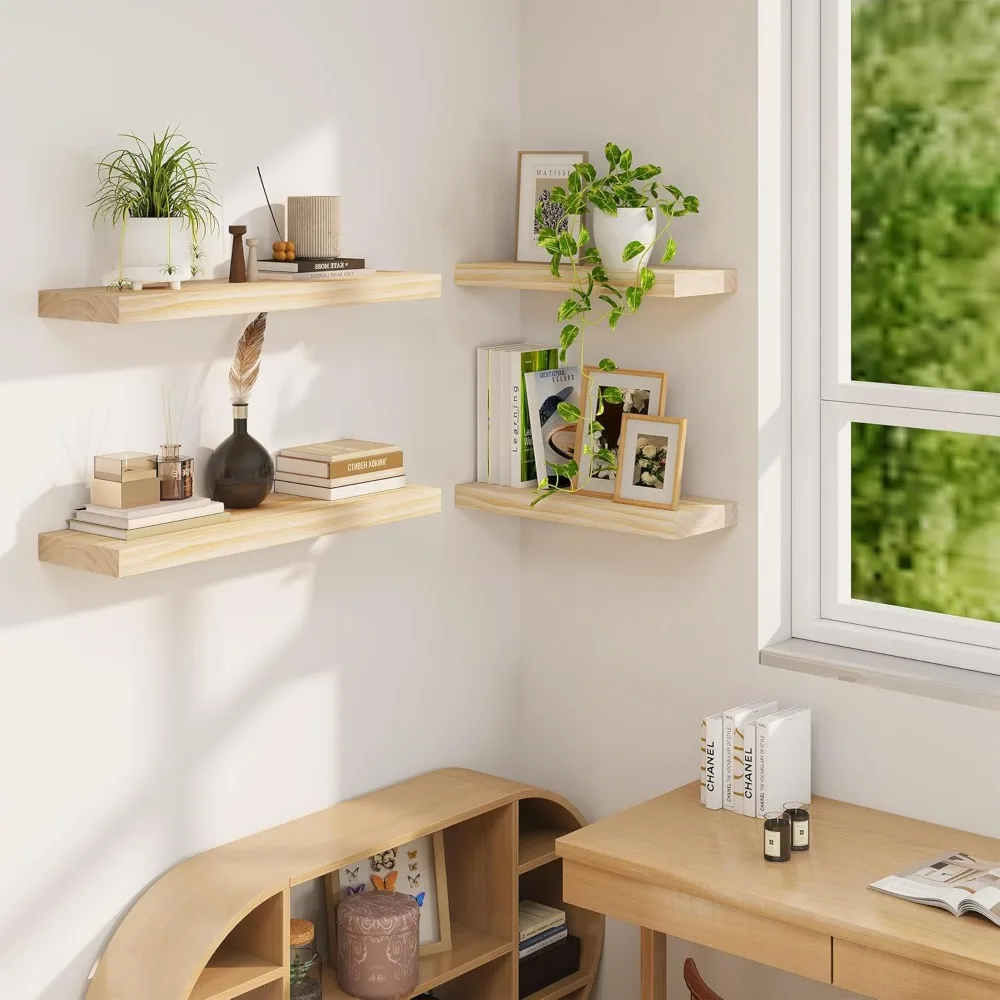 

Floating Shelves, 9.3'' Deep Solid Pine Wood Wall Shelves for Storage, Wall Mounted Display Shelf