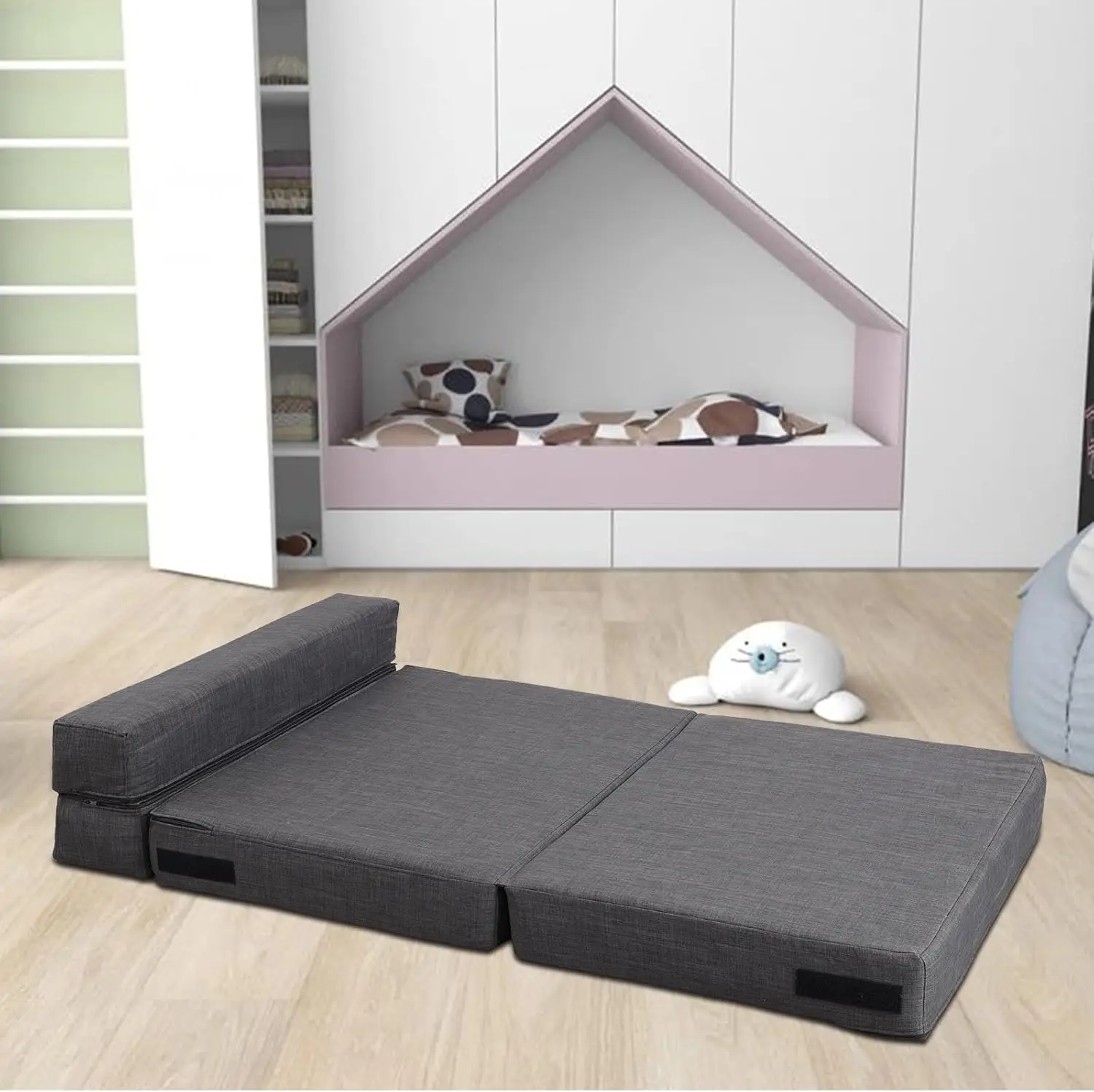 Futon Slaapstoel Logeerbed En Uitklapbare Bank, Wasbare Hoes Queen Size, Donkergrijs