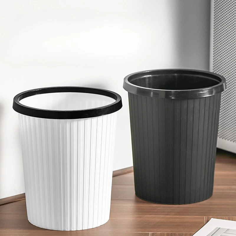 Bote de basura, cesta de papel con anillo de prensa para el hogar, tamaño grande, cocina, baño, sala de estar, cubo de basura a rayas