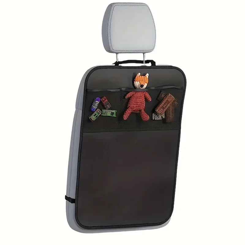 

Black Seat Cover for Kids with 3 Pocket Storage Organizer, Waterproof Kick Mats Backseat Protector, Car Seat Back Protectors