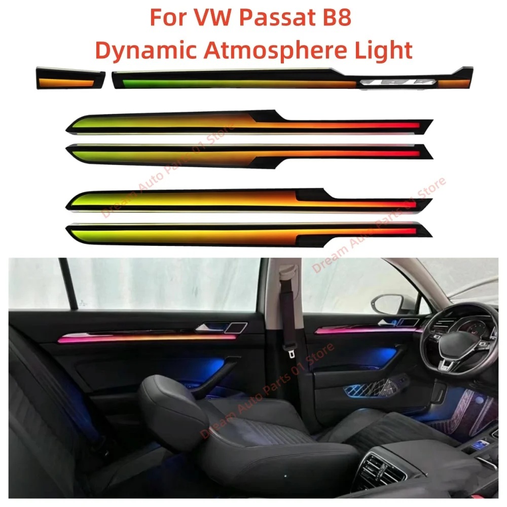 For Volkswagen VW Passat B8/Variant/Arteon Dynamic Atmosphere Lamp Original Car 1:1 Mold LED Ambient Light Piano Black Trim Bar