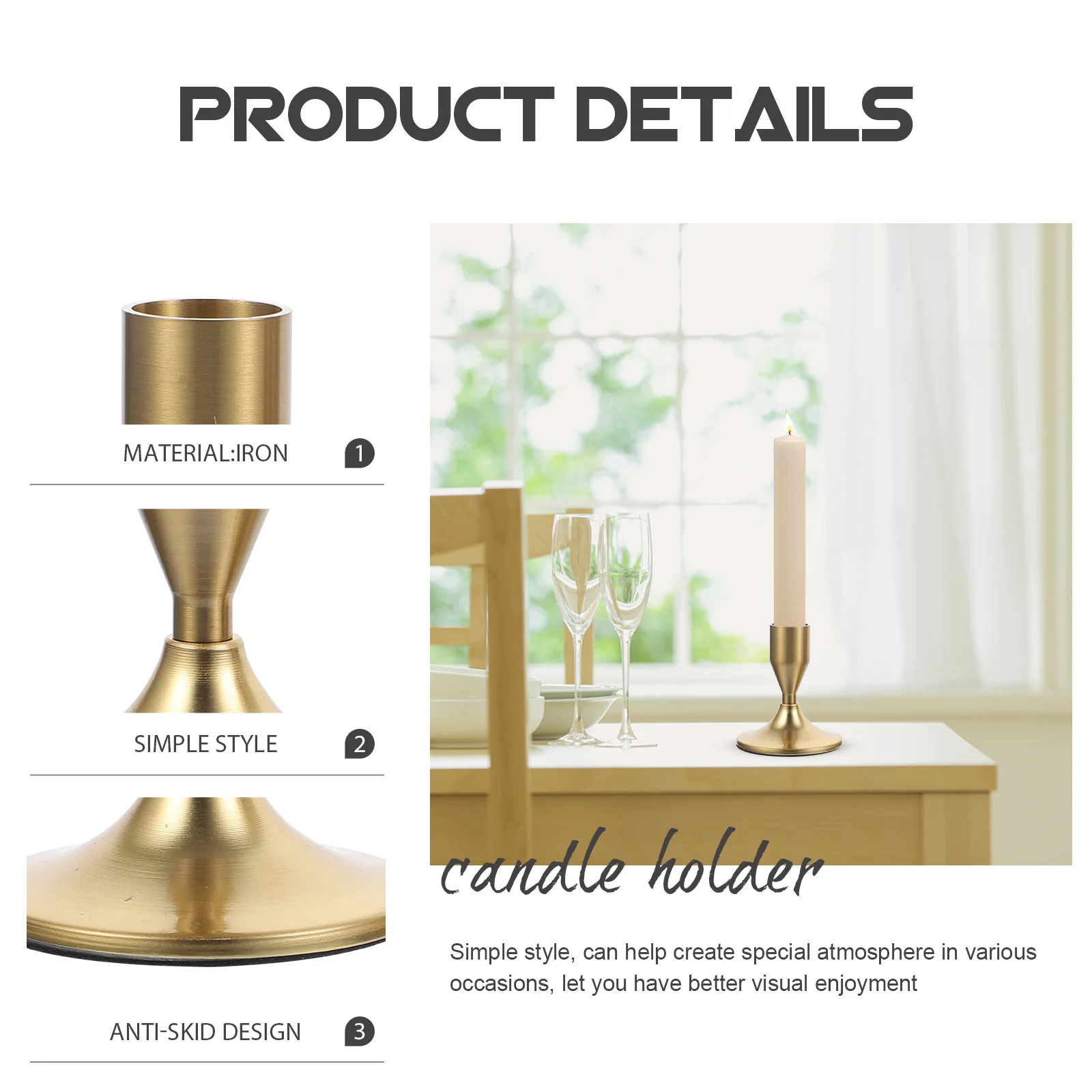 

2Pcs Retro Taper Holder Metal Table Stand with Elegant Design for Living Room Bedroom Dining Table Decor Vintage