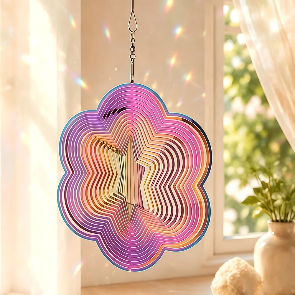 Bunter Schillernder Edelstahl Solomon Stern Windspinner 3D Rotierendes Hexagramm für Garten Heim Outdoor Deko Ornament Geschenk – Detail 2