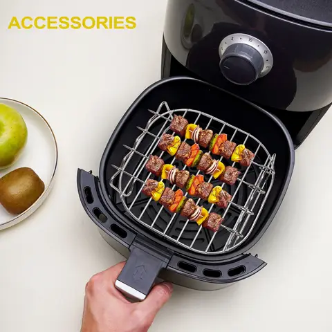 Sostituzione barbecue griglia in acciaio inossidabile spiedini a doppio strato cottura vassoio antiaderente kit di accessori per friggitrice ad aria calda per friggitrice ad aria