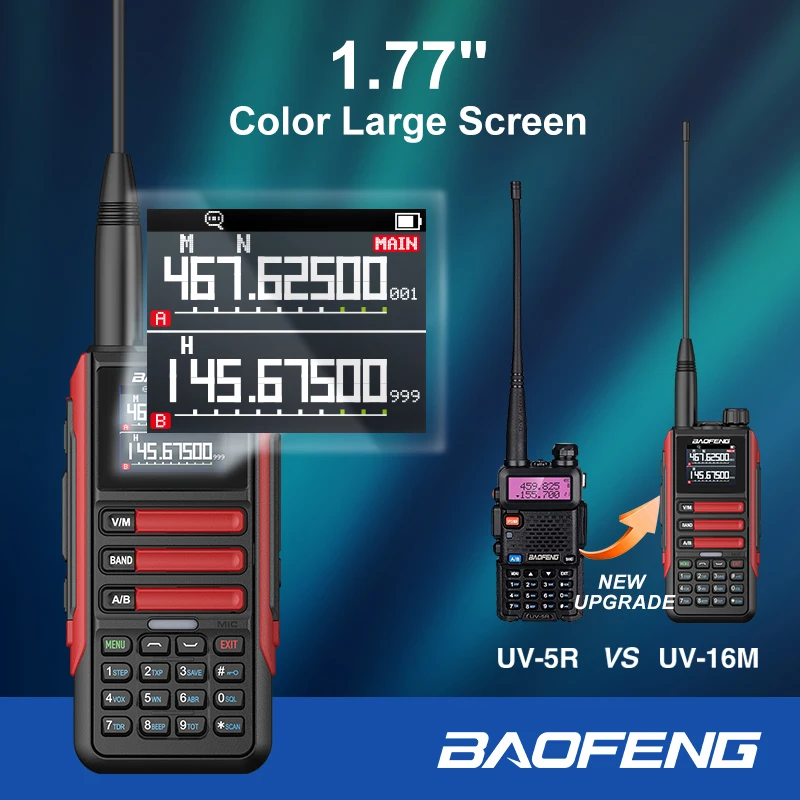 2Pcs BaoFeng UV16M 15W V2 Long Range Walkie Talkie Air Band Wireless Copy Frequency Ham Radio Handheld Type-C charge 2Way Radio