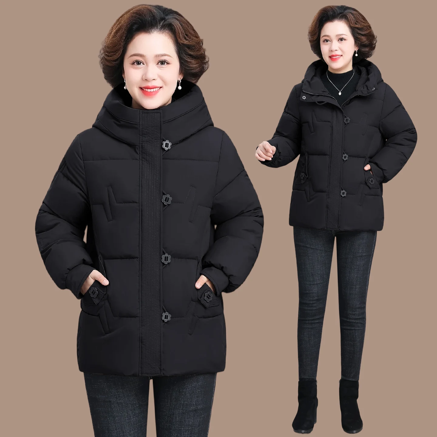 

Thiened ort down Cotton Jaet Women's Faionable Winter Coat Warm Windproof Zipper Closure Regular Sve Pure Color