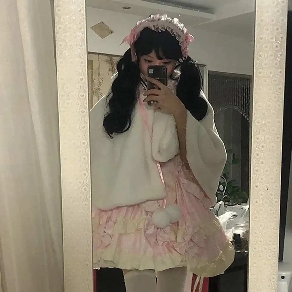 스위트 핑크 화이트 레이스 Bowknot 머리 장식 애니메이션 메이드 코스프레 카와이 머리띠 로리타 손으로 만든 헤어 클립 여성용 헤어 액세서리