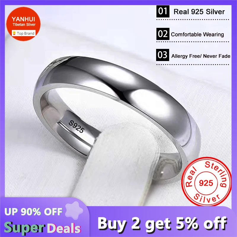 

With Certificate 100% Original S925 Silver Ring Allergy Free Never Fade Classic 4mm Round Eternal Wedding Band Gift Accessories