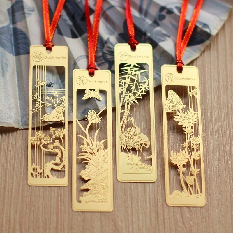 4 Pcs / Lot New Cute Kawaii Beautiful Chinese Style Vintage Exquisite Metal Bookmark for Book Creative Item Students Gift Random