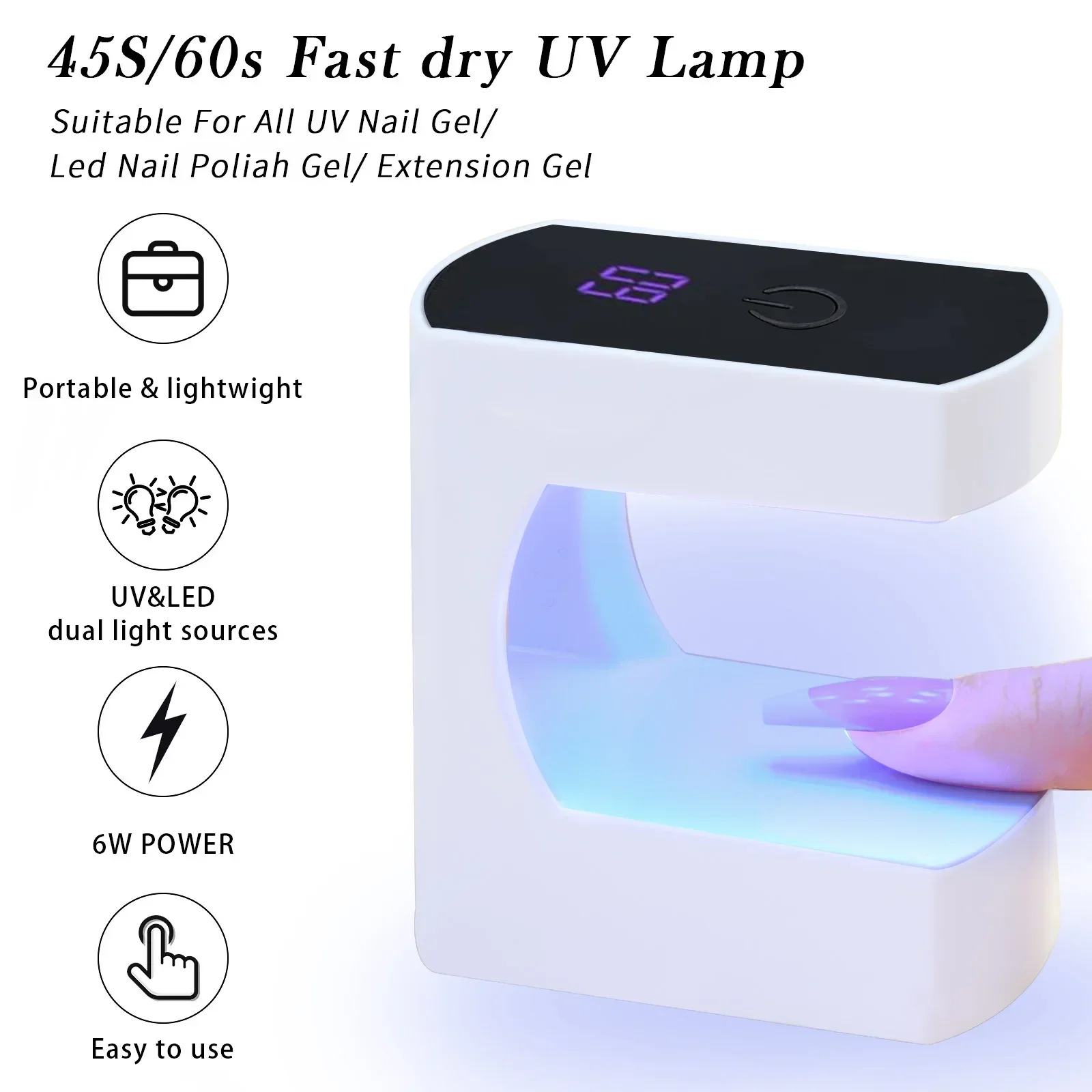 Mini lampada per unghie USB alla moda con luce LED e UV, asciuga unghie portatile ad asciugatura rapida per il polimerizzazione delle unghie in gel, con sensore tattile 24W