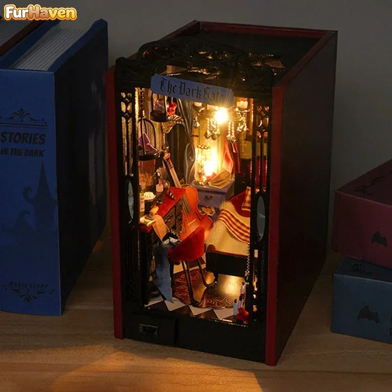 

Vampire Diary Bookshelf Home Desk Decoration NEW Retro DIY Wooden Book Nook Shelf Insert Miniature Kits For Adult Handmade Gifts