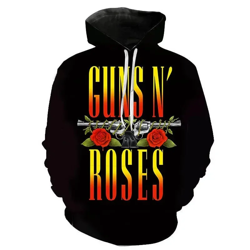 2024 Autumn Guns N Roses 3D Print Hoodies  Men Fashion Casual Sweatshirts Oversized Hoodie Men’ s Pullovers Tracksuit Clothing