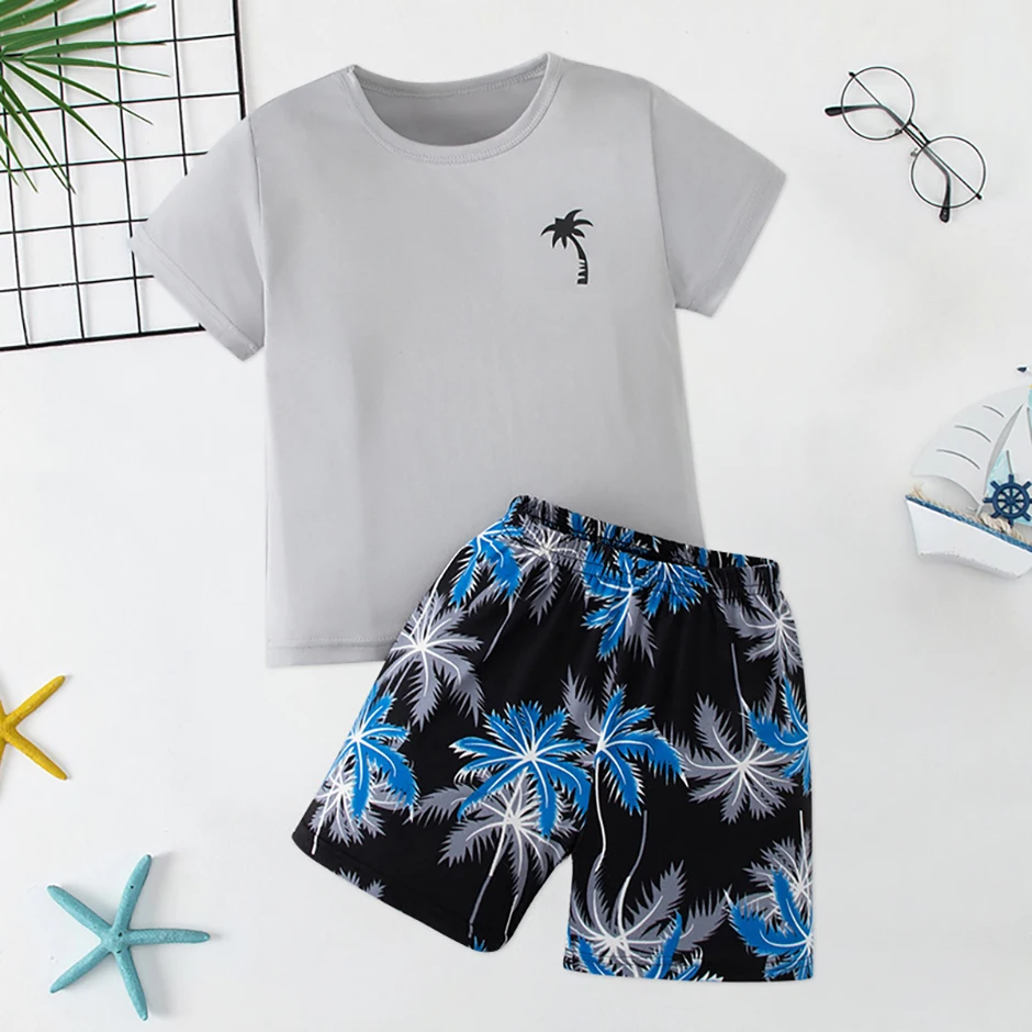 2/4 Kinder Sommer Freizeit Sport Bedrucktes Kurzarm-Shorts-Set, Jungen und Mädchen Urlaubsstil Modisches T-Shirt und Hose – Detail 4