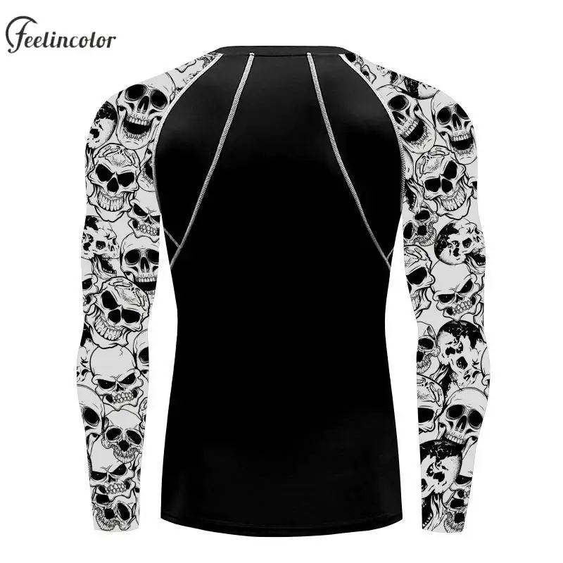 قمصان جرافيك على شكل جمجمة الهالوين للرجال ملابس صيفية للياقة البدنية وأكمام طويلة تي شيرت مضغوط للرجال ملابس رياضية قابلة للتنفس