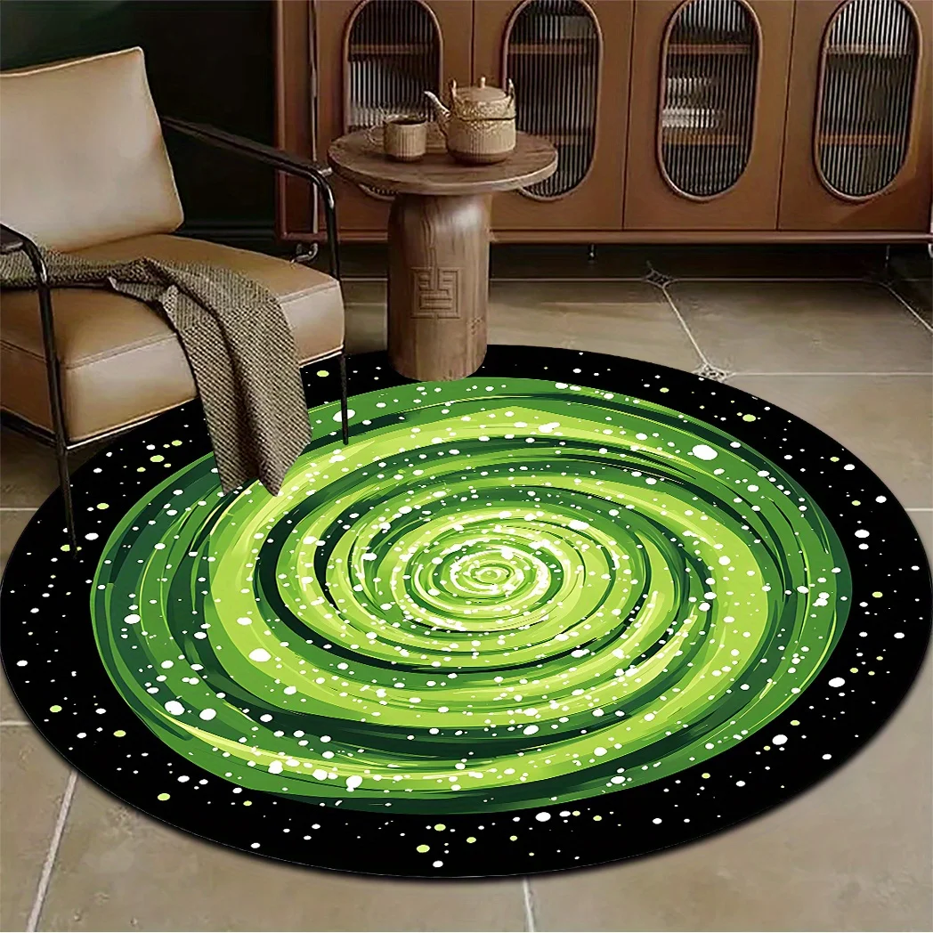 Green Spiral Galaxy Nebula Round Rug Flannel Cosmic Energy Floor Mat Meditation Yoga Space  Friendly Carpet for Living Room Zen