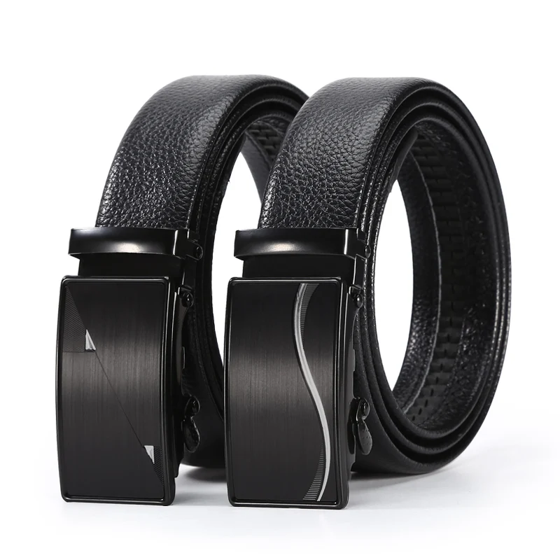 leather men's simple belt fashion designer business new belt  pattern decorative iron automatic buckle