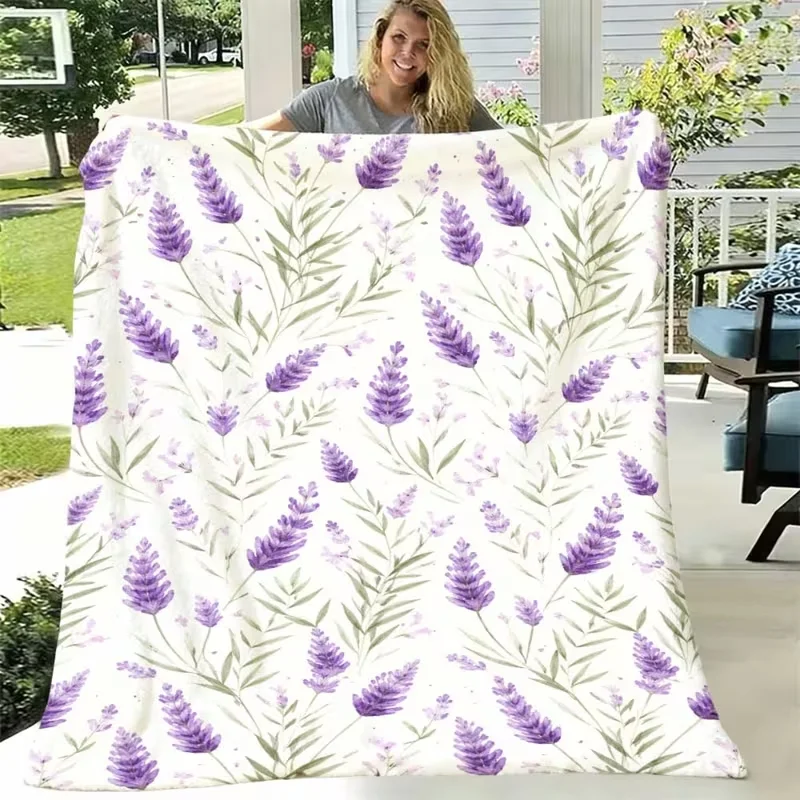 Watercolor Daisy Floral Throw Blanket White Base Pastel Blue Pink Flower Soft Warm Blanket For Sofa Bed Cottagecore Decor