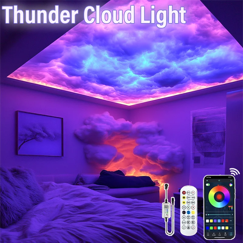 

3D Thunder Cloud Lights LED for Ceiling Cloud Multicolor Lights Lightening Cloud Kit Cotton for Game Room Decor Bedroom Porch