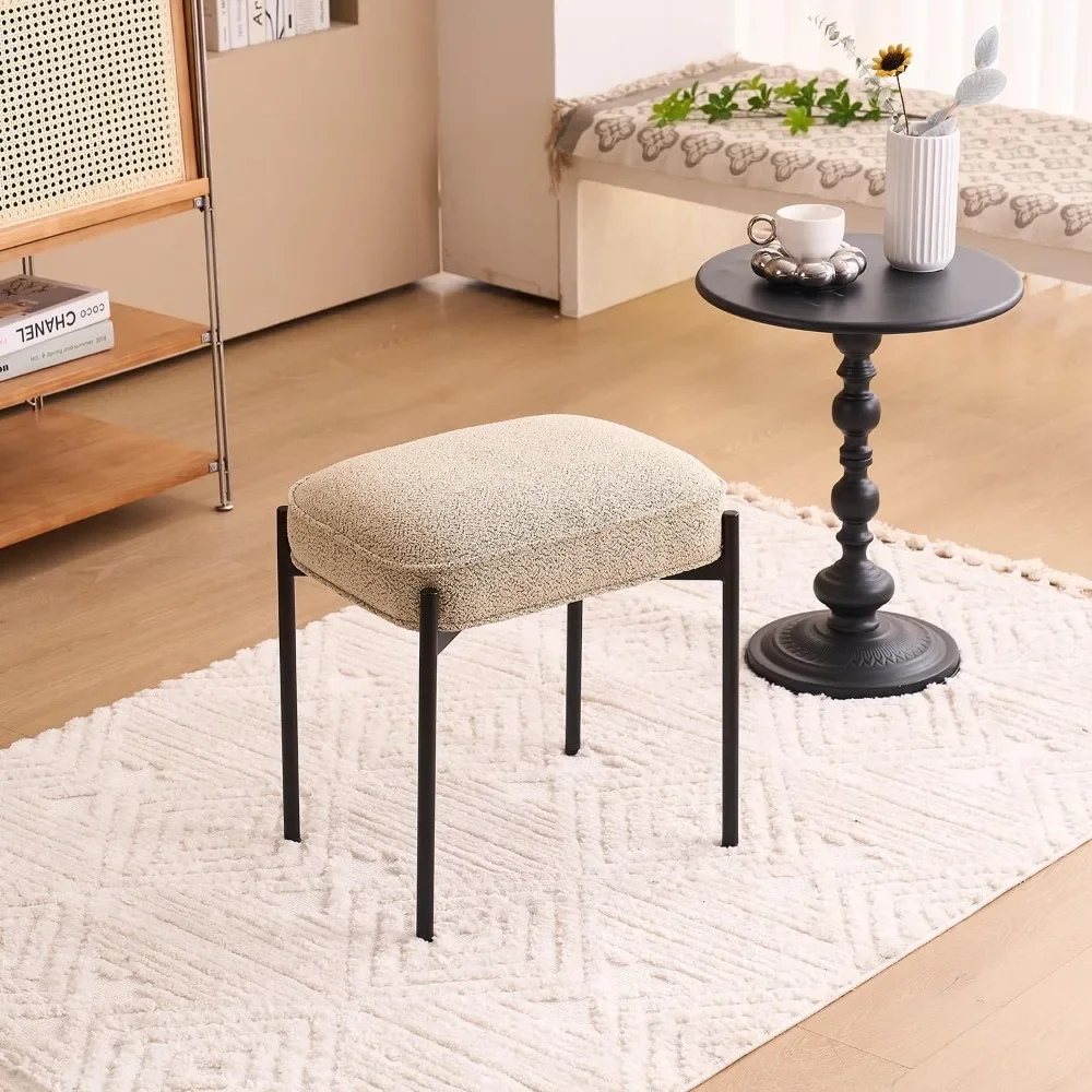 

Fabric Footstool Tufted Wool Upholstered Make-up Stool Footstool With Metal Legs Stool for Living Room Free Shipping Beige Home