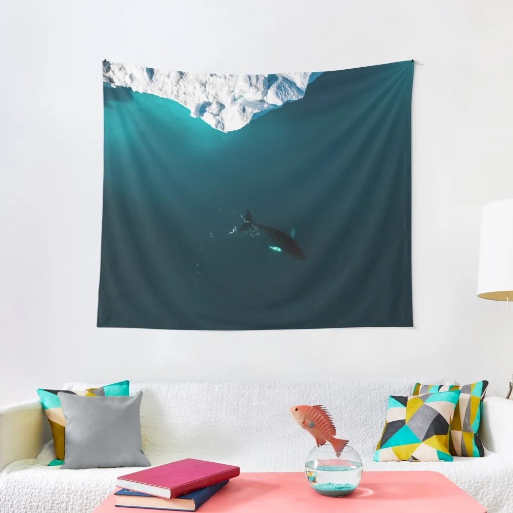 

Aerial of a lone Humpback whale in front of an iceberg in Greenland Tapestry Wall Carpet Cute Decor Tapestry
