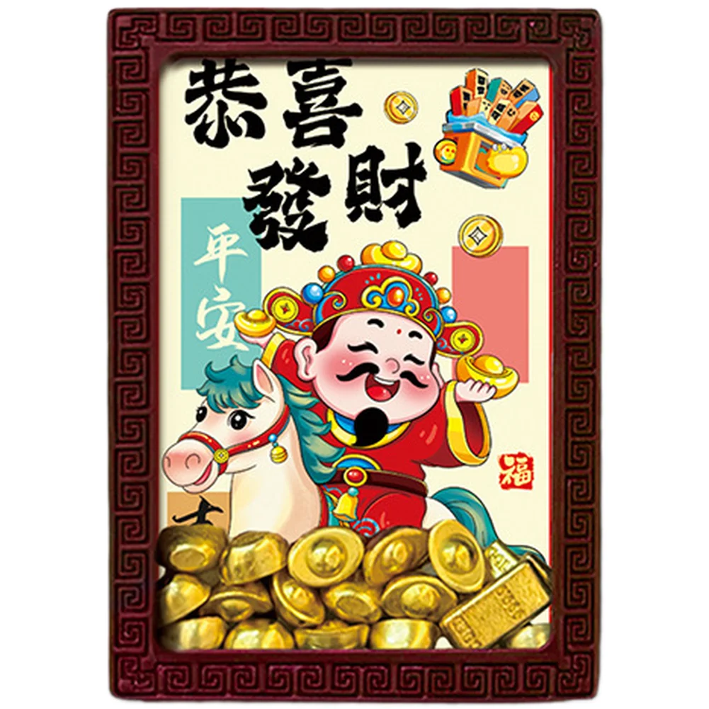 Holiday Decoration Wooden Fridge Magnet Chinese New Year Red Magnetic Backing Wooden Strong Magnets Ingot Design