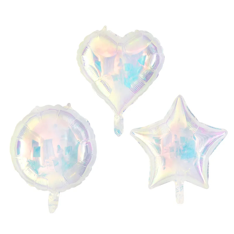 6PC 19Inch Transparent Iridescent Balloons Foil Star Heart Round Colored Balloon Baby Shower Decor Wedding Birthday Party Supply