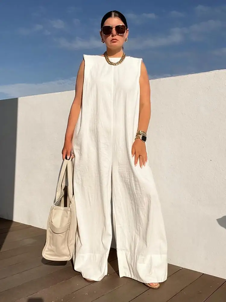 Yeezzi 2024 New Female Stylish Selection Solid Color Wide Leg Jumpsuits Women Summer Sleeveless Loose Casual One Piece Outfits