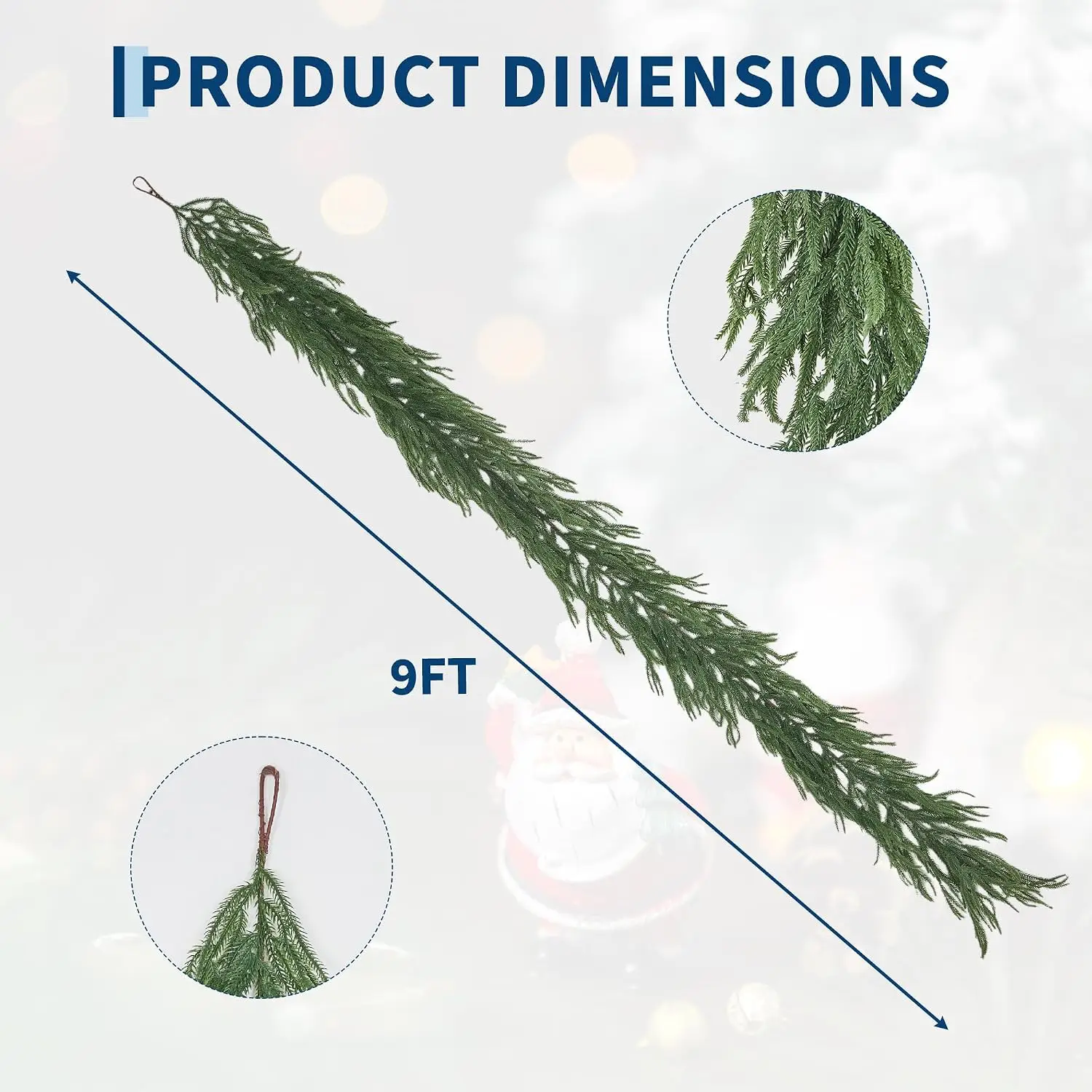 Garvee Christmas Garland 6/9ft Artificial Norfolk Pine Greenery Christmas Garland Xmas Tree Ornaments for Home Party Door Fireplace Stair Decoration