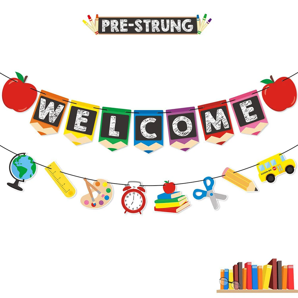 Back To School Season Theme Banner Welcome Bunting Color Start School Pull Flag Hang Banner School Party Classroom Decor Garland