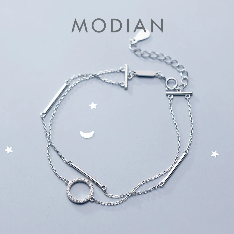 

Modian 925 Sterling Silver Geometric Stick Radiant Zircon Round Bracelet for Women Adjustable Link Chain Original Fine Jewelry